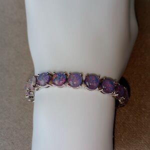 Black opal 8mm Tennis Bracelet, 7.5 Inch, Stainless steel Base Platinum Plating